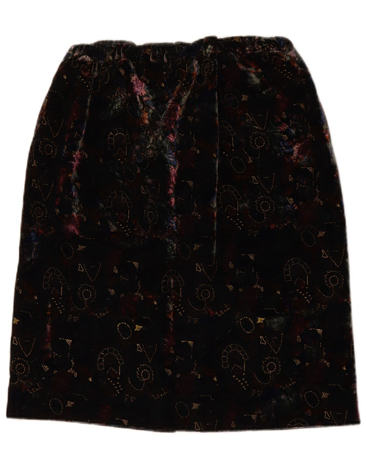 Vintage mujer patrón abstracto terciopelo falda recta W28 medio negro