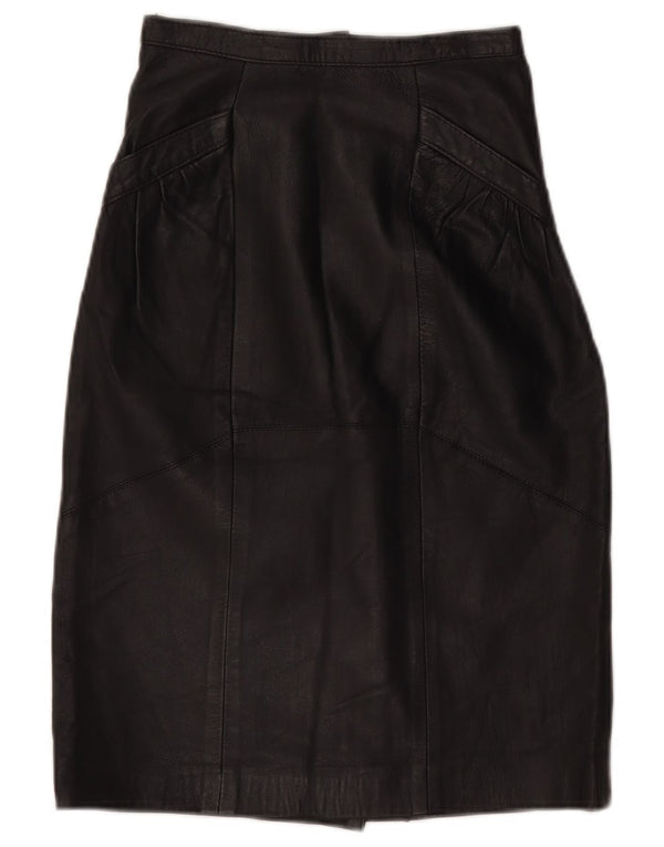Falda de cuero de cintura alta vintage para mujer W24 XS negro