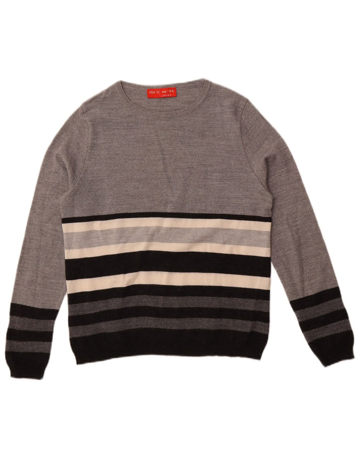 Perte by Krizia Suéter tipo jersey para mujer con cuello barco UK 44 Gris medio a rayas