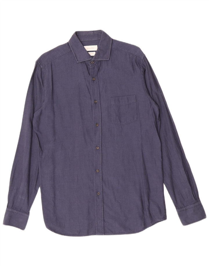 Camisa Massimo Dutti Hombre Mediana Azul Marino Algodón
