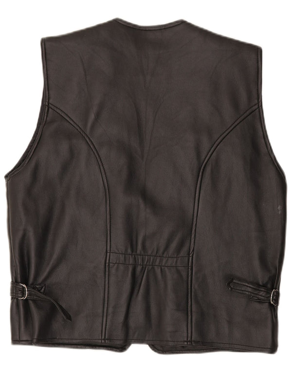 Vintage mujer cuero gilet Reino Unido 16 grande negro