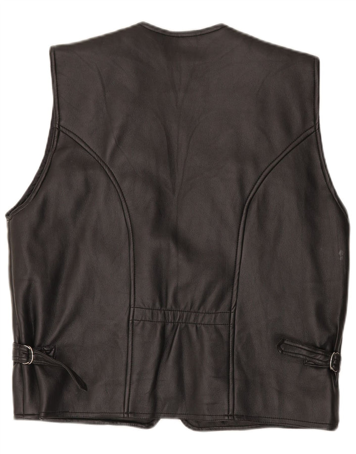 Vintage mujer cuero gilet Reino Unido 16 grande negro