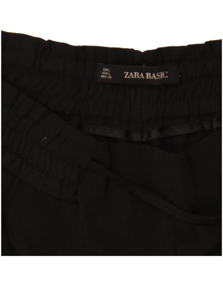 ZARA Mujer Pantalones Cortos Cónicos De Cintura Alta UK 46 Large W34 L27 Negro