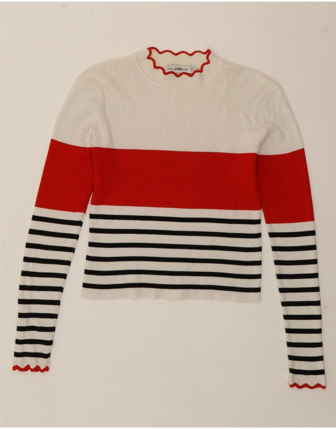 Zara Mujer Crop Top Manga Larga UK 42 Mediano Rayas Blancas