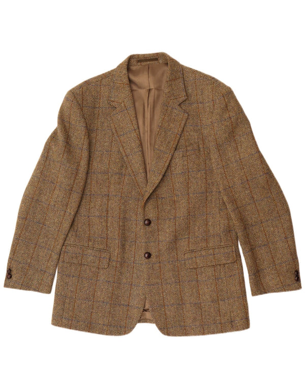 Harris Tweed Chaqueta larga para hombre UK 42 XL Caqui Herringbone