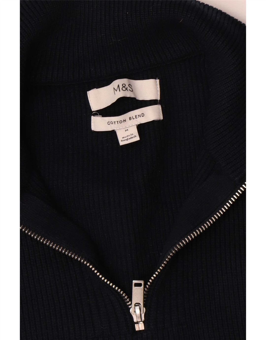 Marks & Spencer Jersey tipo jersey con cuello y cremallera para hombre Algodón azul marino mediano