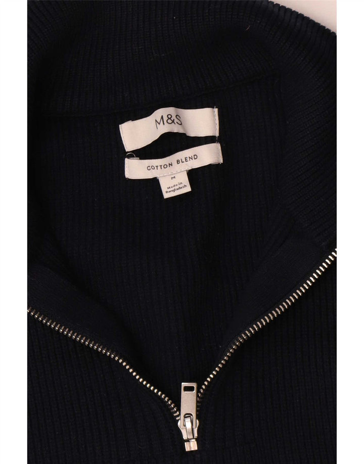 Marks & Spencer Jersey tipo jersey con cuello y cremallera para hombre Algodón azul marino mediano