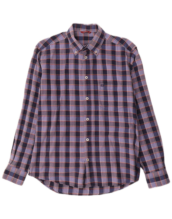Camisa Carrera Hombre Mediana Azul Marino Cuadros Algodón