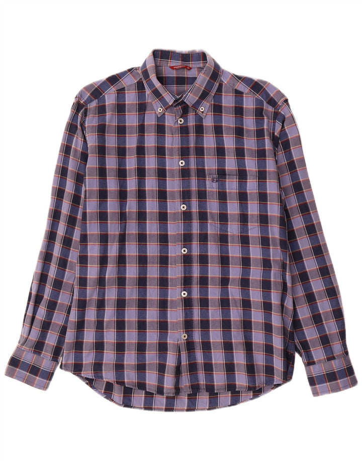 Camisa Carrera Hombre Mediana Azul Marino Cuadros Algodón