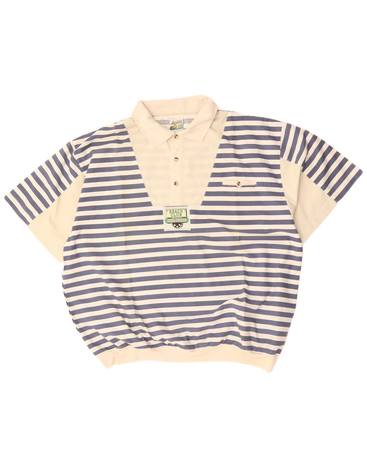 VINTAGE Camisa pullover de manga corta para hombre IT 52/54 Rayas azules grandes