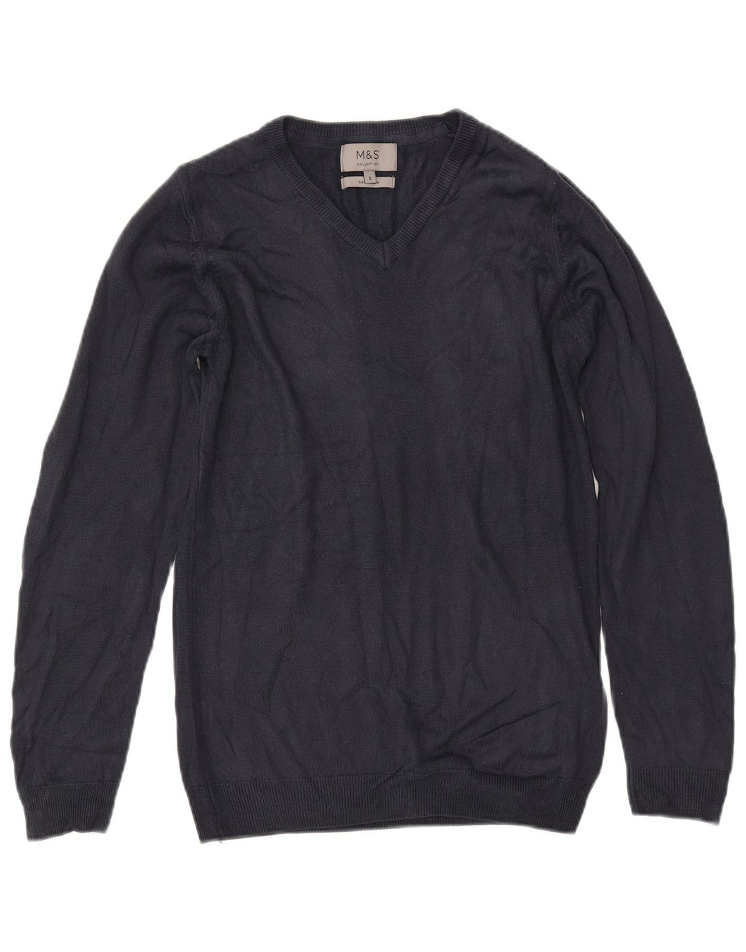 MARKS & SPENCER Suéter con cuello en V para mujer UK 10 Small Azul marino Acrílico