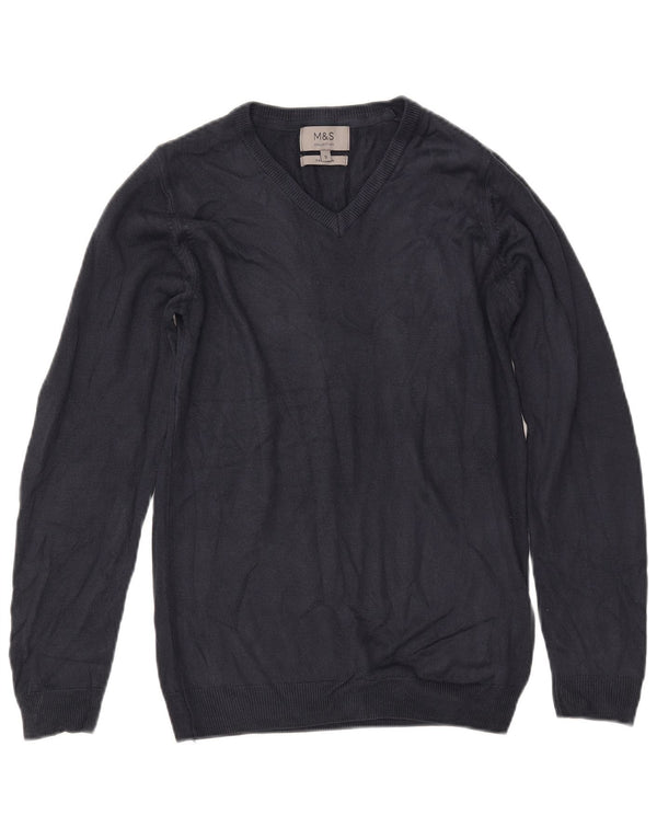 MARKS & SPENCER Suéter con cuello en V para mujer UK 10 Small Azul marino Acrílico