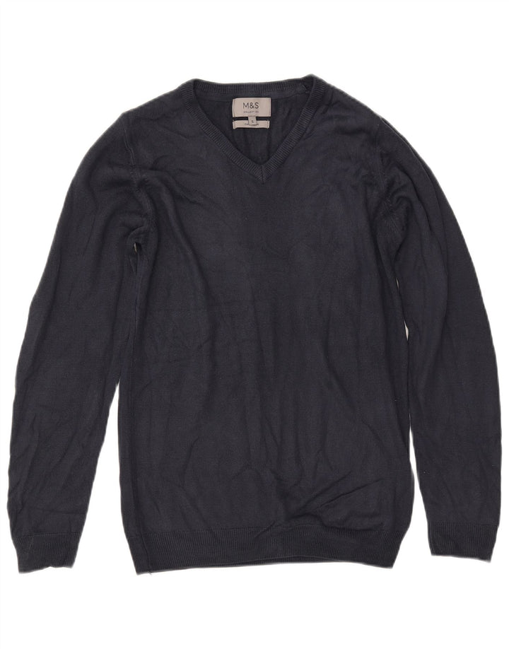 MARKS & SPENCER Suéter con cuello en V para mujer UK 10 Small Azul marino Acrílico
