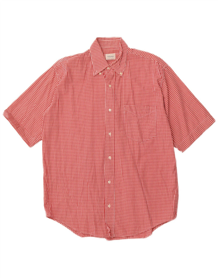 BENETTON Camisa Manga Corta Hombre Algodón Vichy Rojo Medio