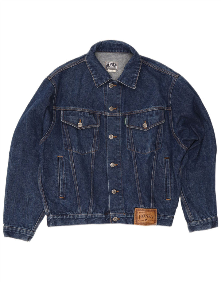 Vintage hombres chaqueta de mezclilla Reino Unido 36 pequeño algodón azul