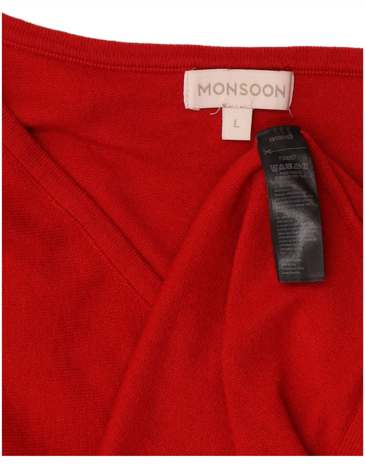Monsoon Jersey con cuello en V para mujer UK 46 Grande Poliéster rojo