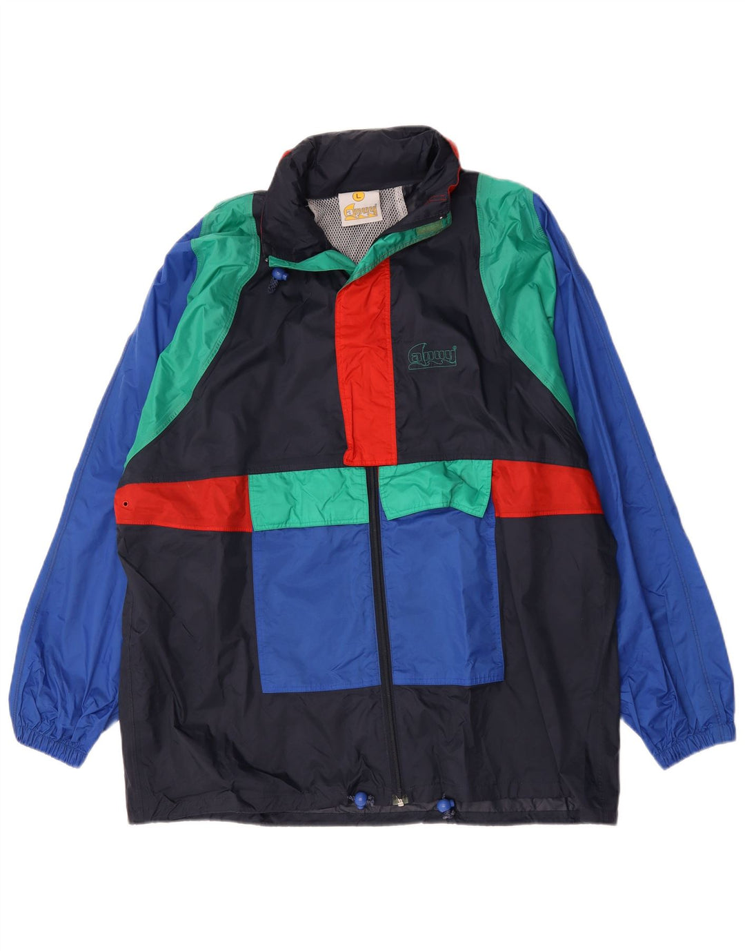 Anuy Chaqueta impermeable para hombre UK 40 Large Azul marino Colorblock Nylon