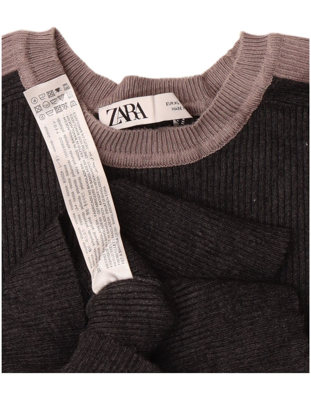 ZARA Mujer Jersey Corto Con Cuello Barco UK 40 XL Gris Colorblock
