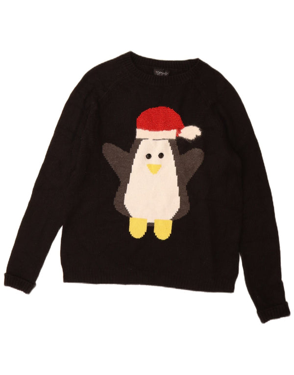 Topshop Suéter gráfico con cuello barco para mujer UK 8 Small Acrílico negro