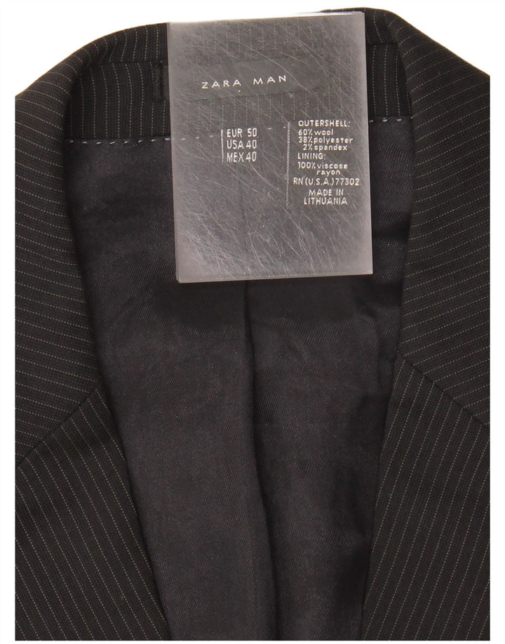 Zara Chaqueta Blazer De 2 Botones Para Hombre EU 50 Mediana Lana A Rayas Negra