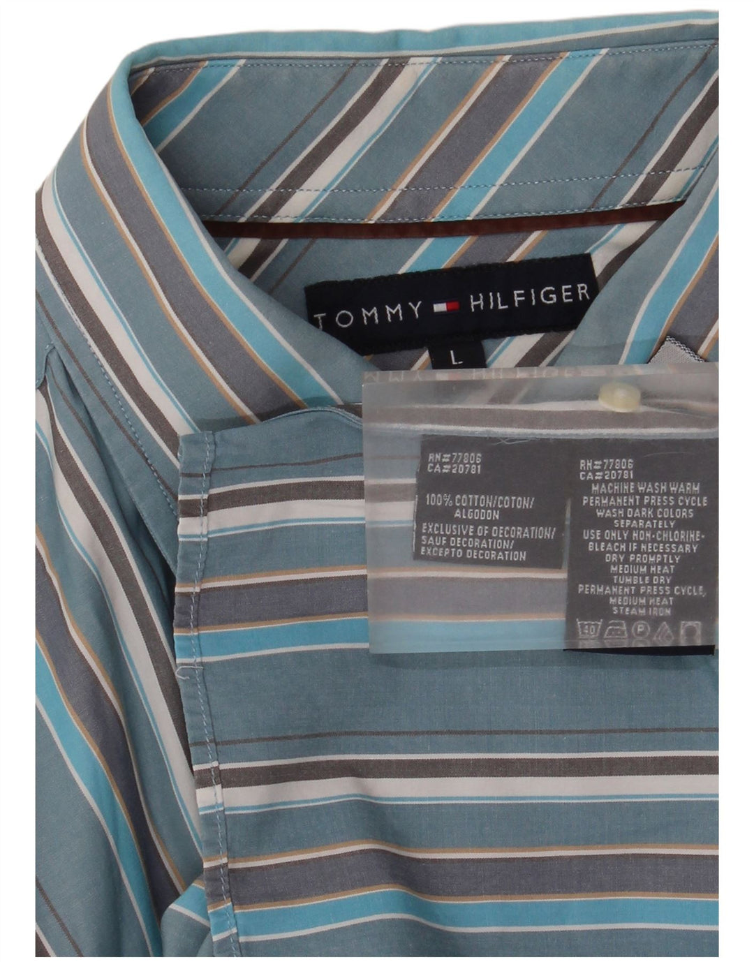Camisa Tommy Hilfiger Hombre Grande Algodón A Rayas Azul