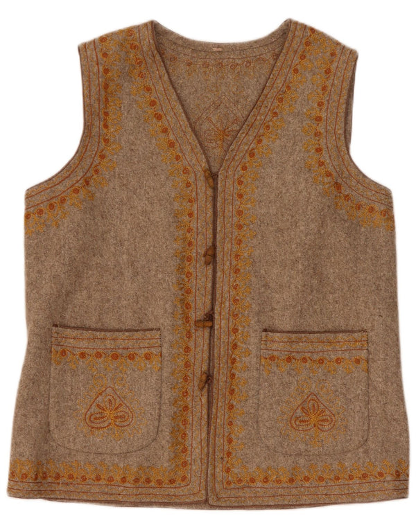 Vintage hombres Duffle Gilet Reino Unido 36 Pequeño Beige Floral