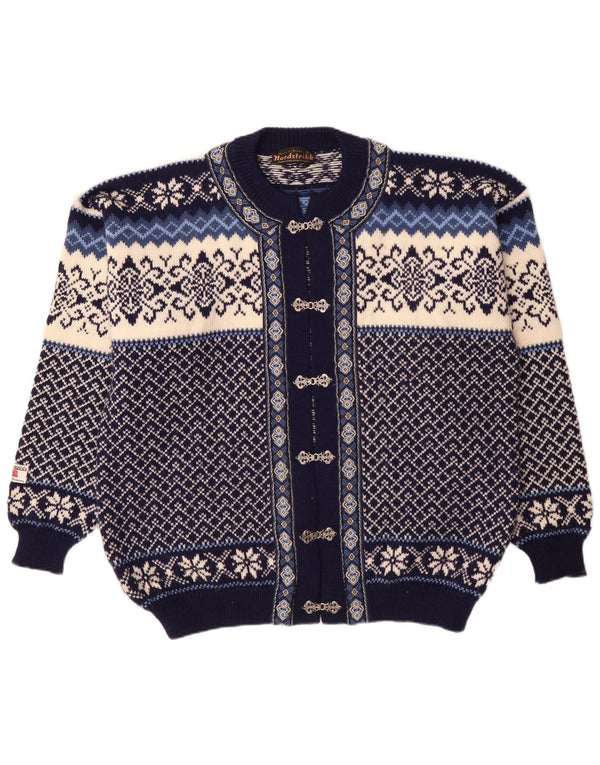 Nordstrikk Suéter tipo cárdigan de ajuste regular para hombre XL Azul marino Fair Isle