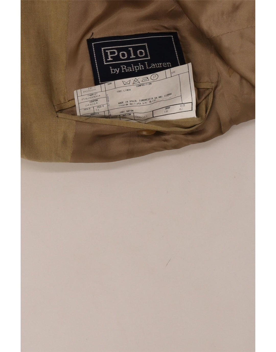 Polo Ralph Lauren Chaqueta tipo blazer de 3 botones para hombre Reino Unido 42 Grande Lino beige