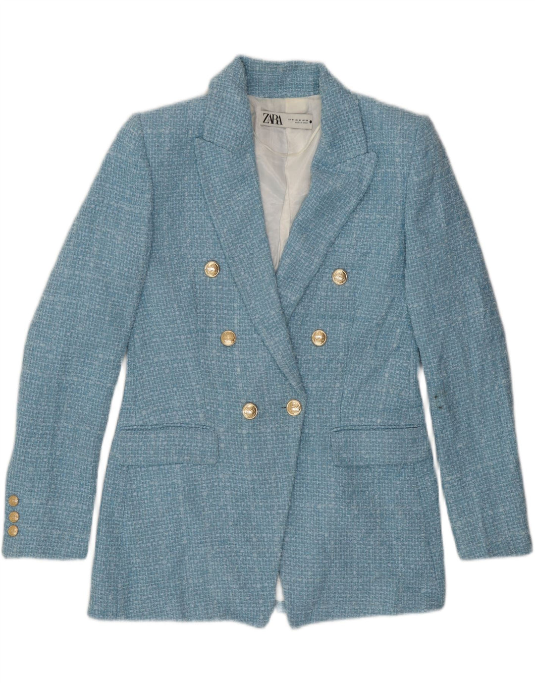 Zara Chaqueta Blazer De Doble Botonadura Para Mujer UK 44 Poliéster A Cuadros Azul Medio
