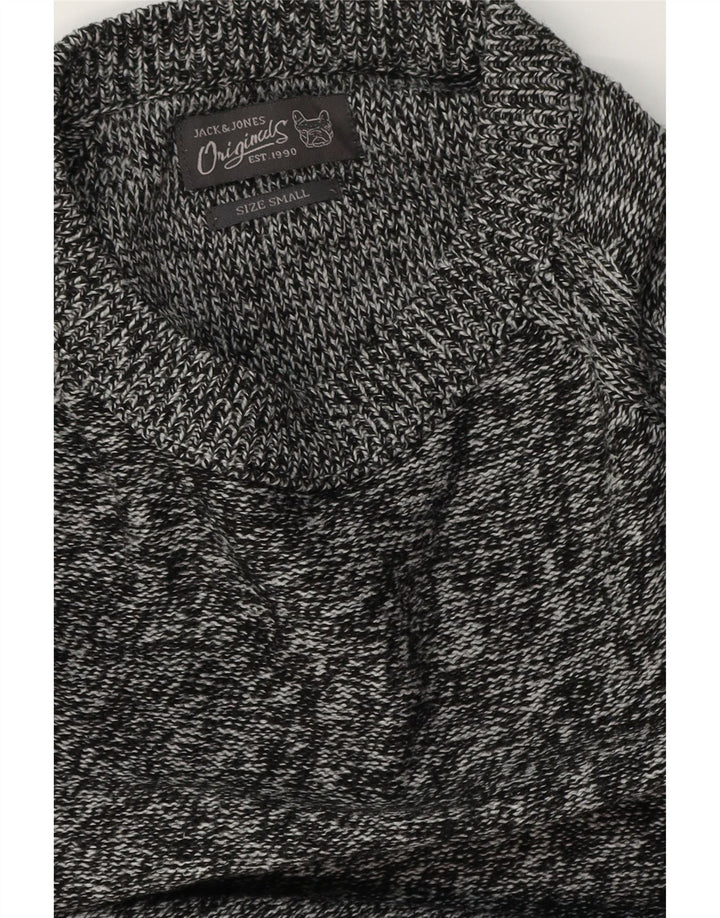 JACK & JONES Jersey tipo jersey con cuello barco para hombre, talla pequeña, gris moteado