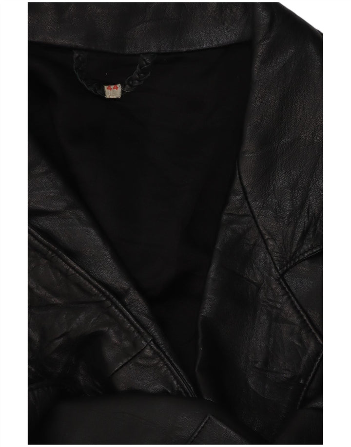 VINTAGE Chaqueta Blazer de Cuero de Doble Pecho para Mujer EU 44 XL Negro