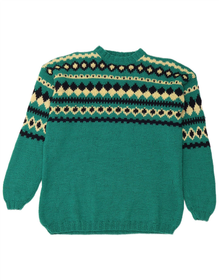 VINTAGE Mujer Crew Neck Jumper Suéter Reino Unido 14 Grande Verde Fair Isle