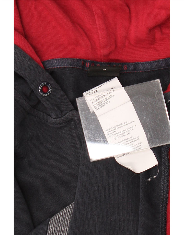 HUGO BOSS Sudadera con capucha y cremallera para hombre, talla pequeña, algodón azul marino