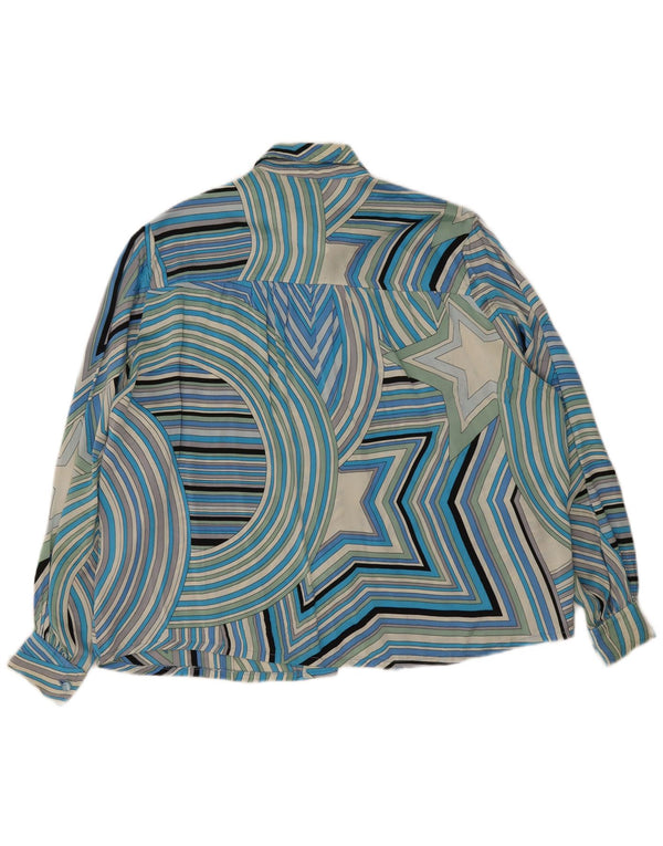 Vintage camisa de mujer Reino Unido 20 2XL azul geométrico