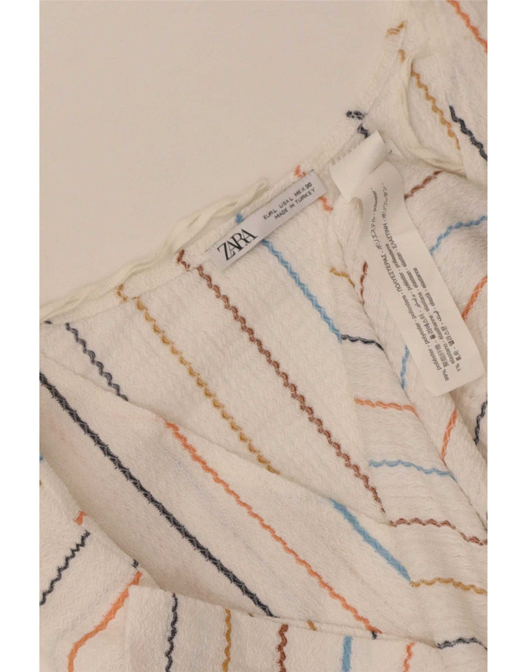 Zara Mujer Vestido Acampanado UK 46 Grande Poliéster A Rayas Blanco
