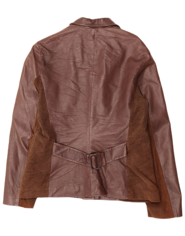 Chaqueta tipo blazer de piel con 3 botones para mujer Evolution IT 48 XL Marrón Colorblock