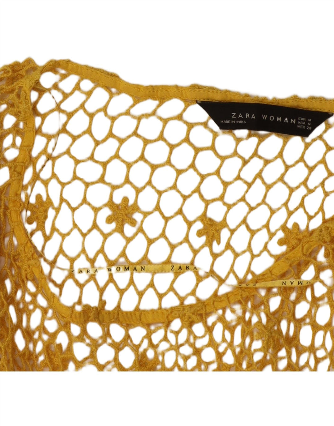 Zara Mujer Top De Ganchillo Transparente Manga 3/4 UK 44 Medio Amarillo