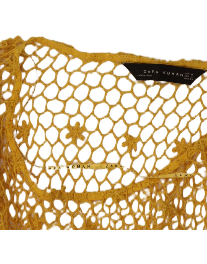 Zara Mujer Top De Ganchillo Transparente Manga 3/4 UK 44 Medio Amarillo