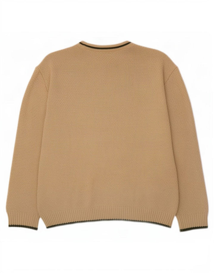 Vintage hombres cuello redondo jersey suéter pequeño beige