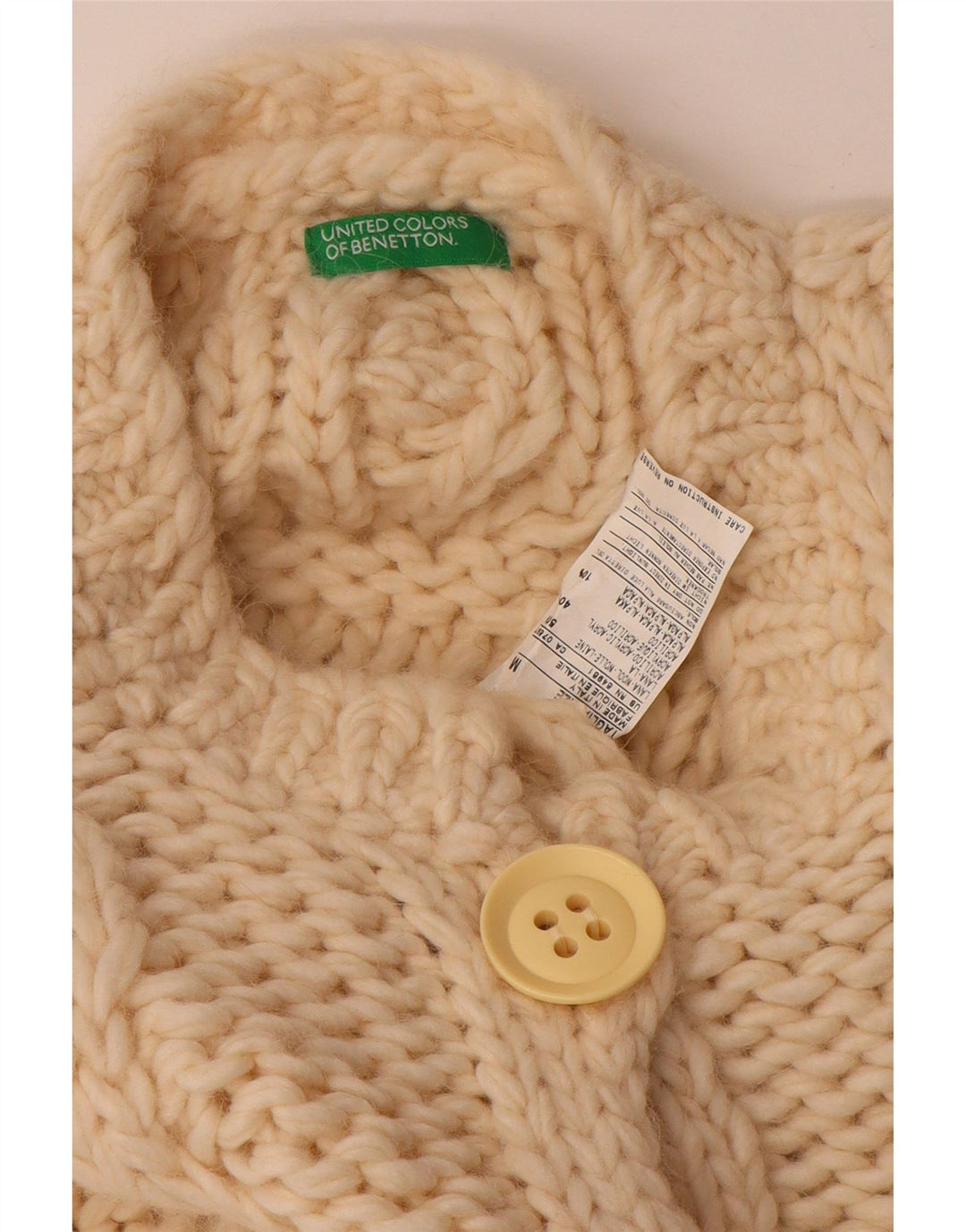 Benetton Cárdigan Corto Mujer UK 44 Mediano De Lana Blanco Roto