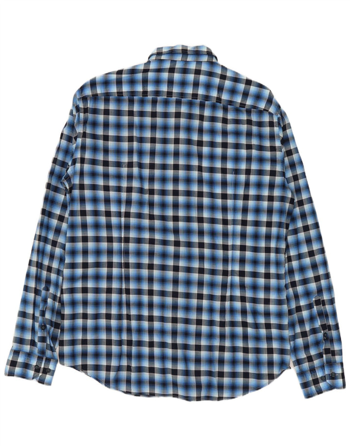 Camisa Hugo Boss Hombre Stretch Regular Fit Algodón A Cuadros Azul Grande