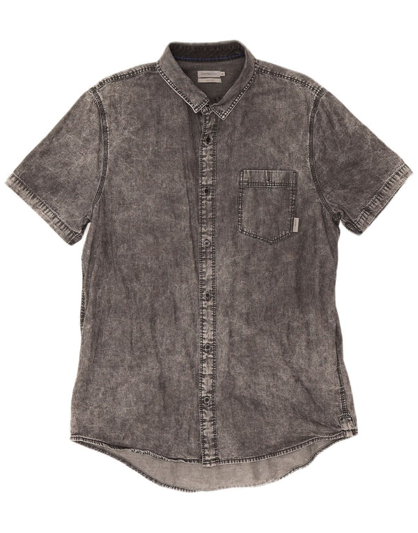 Calvin Klein Jeans Camisa vaquera ajustada de manga corta para hombre XL Algodón gris
