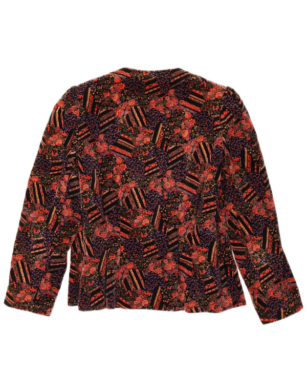VINTAGE Mujer 1 Botón Terciopelo Blazer Chaqueta Reino Unido 14 Medio Rojo Floral
