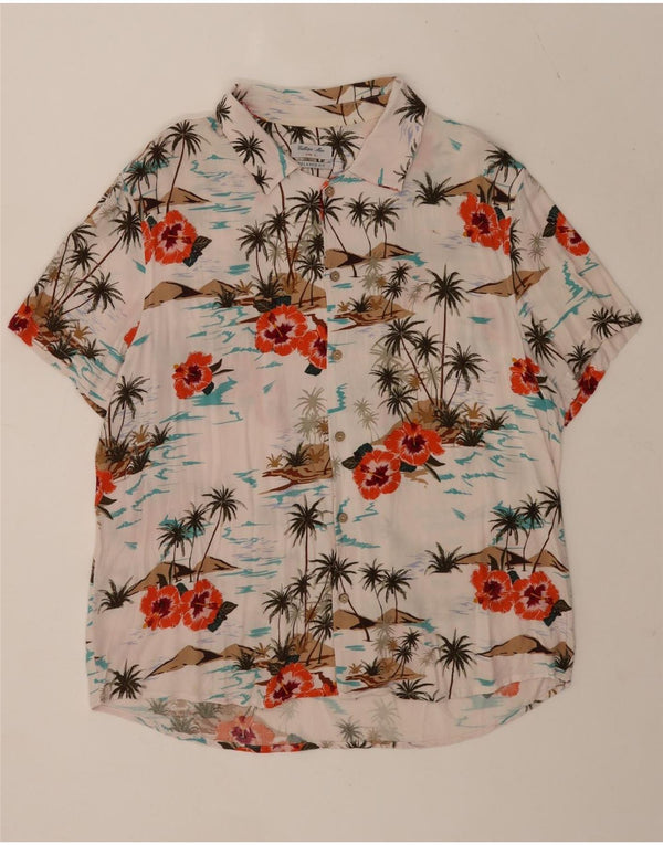 Calliope - Camisa de manga corta para hombre, ajuste relajado, talla grande, color blanco, floral, hawaiano