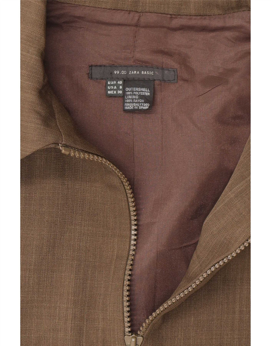 Zara Mujer Chaqueta Blazer Con Cremallera Completa EU 40 Poliéster Caqui Medio
