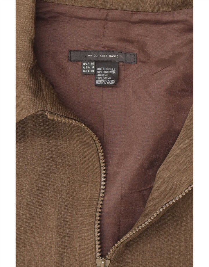 Zara Mujer Chaqueta Blazer Con Cremallera Completa EU 40 Poliéster Caqui Medio