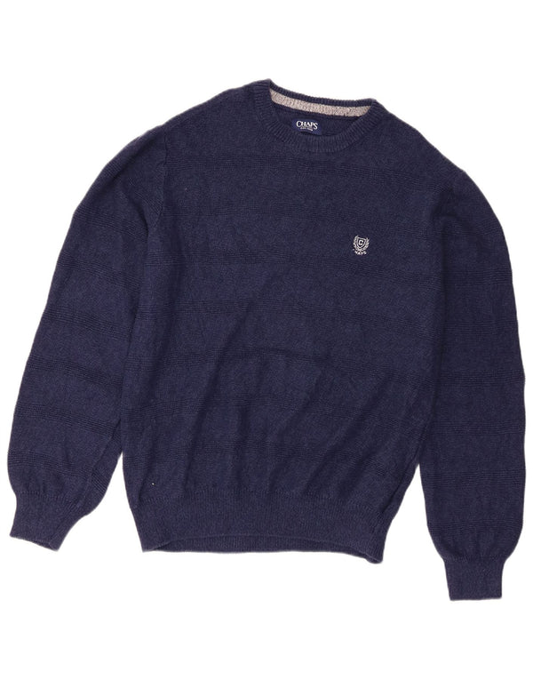 Chaps Suéter tipo jersey con cuello barco para hombre, tamaño mediano, azul marino, a rayas