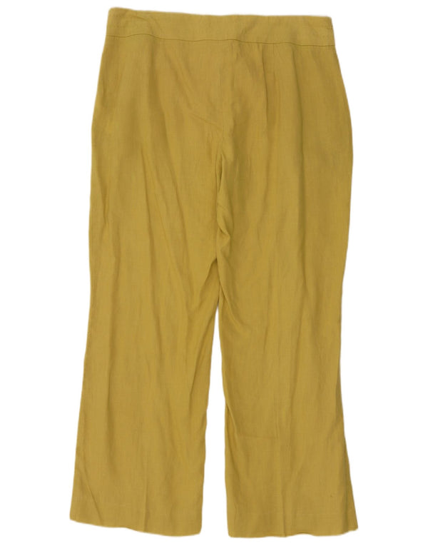 Zara Mujer Pantalón Casual Pierna Ancha XL W32 L30 Lino Amarillo