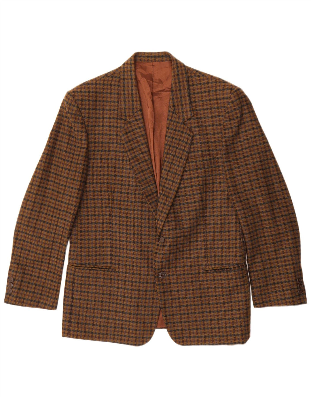 Vintage hombres 2 botones Blazer chaqueta IT 48 marrón medio comprobar lana virgen