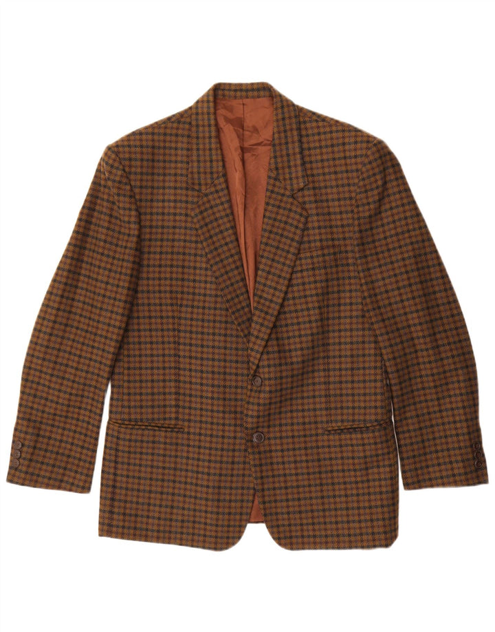 Vintage hombres 2 botones Blazer chaqueta IT 48 marrón medio comprobar lana virgen